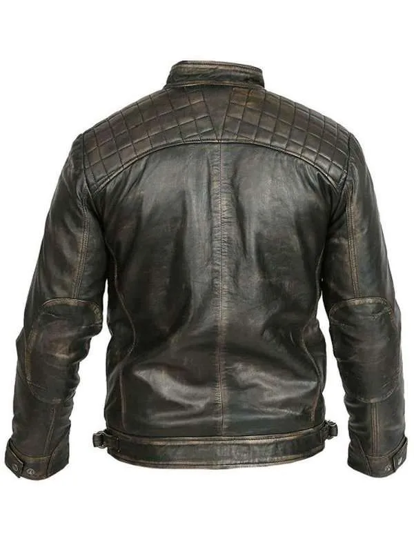 Mens Retro Style Racer Distressed Vintage Biker Leather Jacket