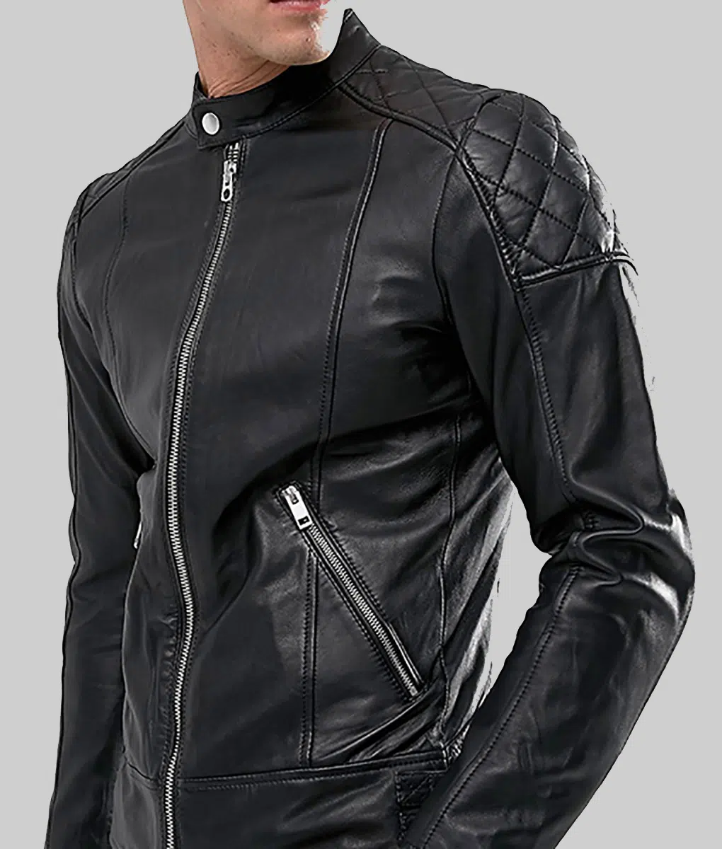 Mens Stylish Black Cafe Racer Black Leather Jacket | TLC