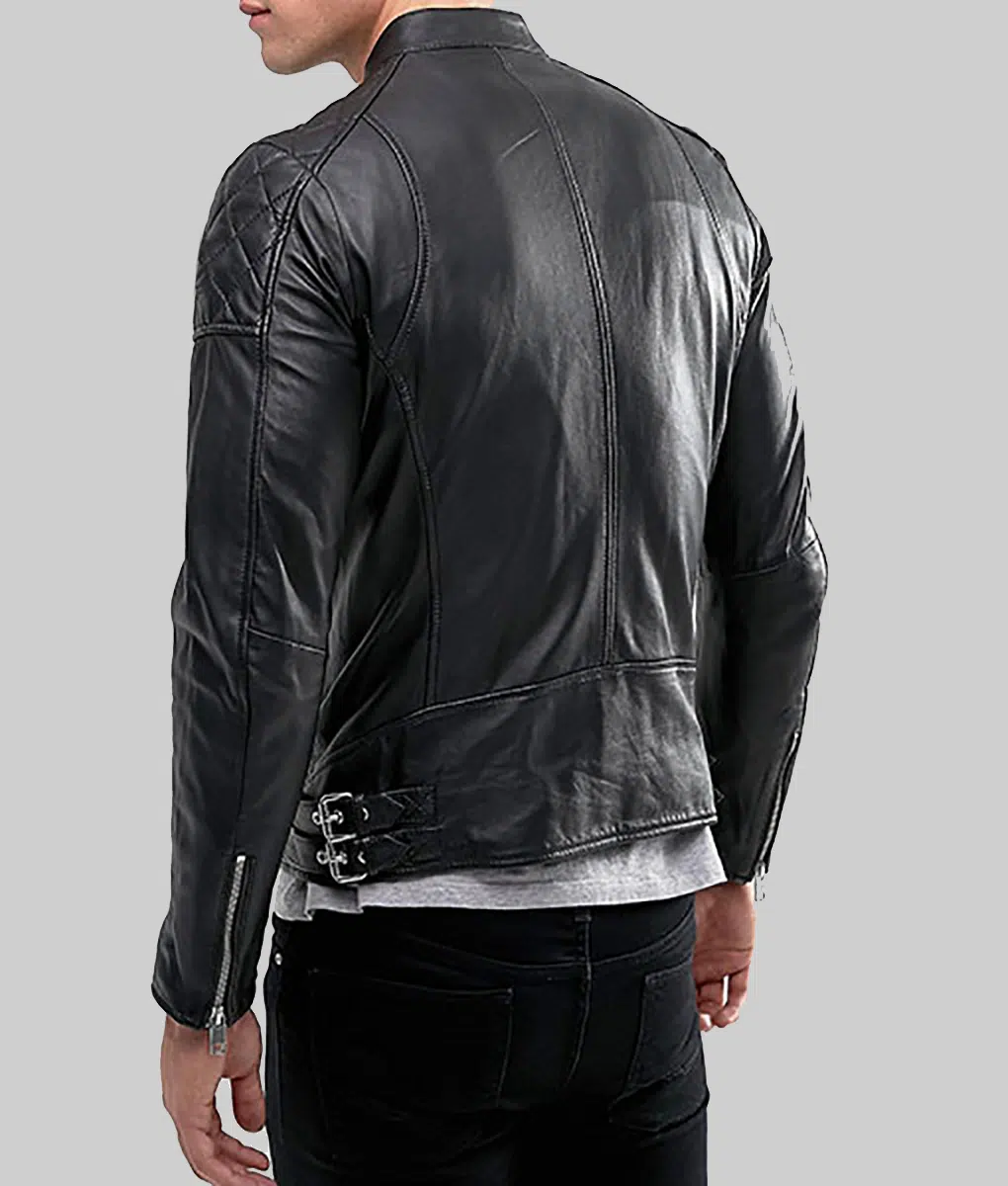 Mens Stylish Black Cafe Racer Black Leather Jacket | TLC