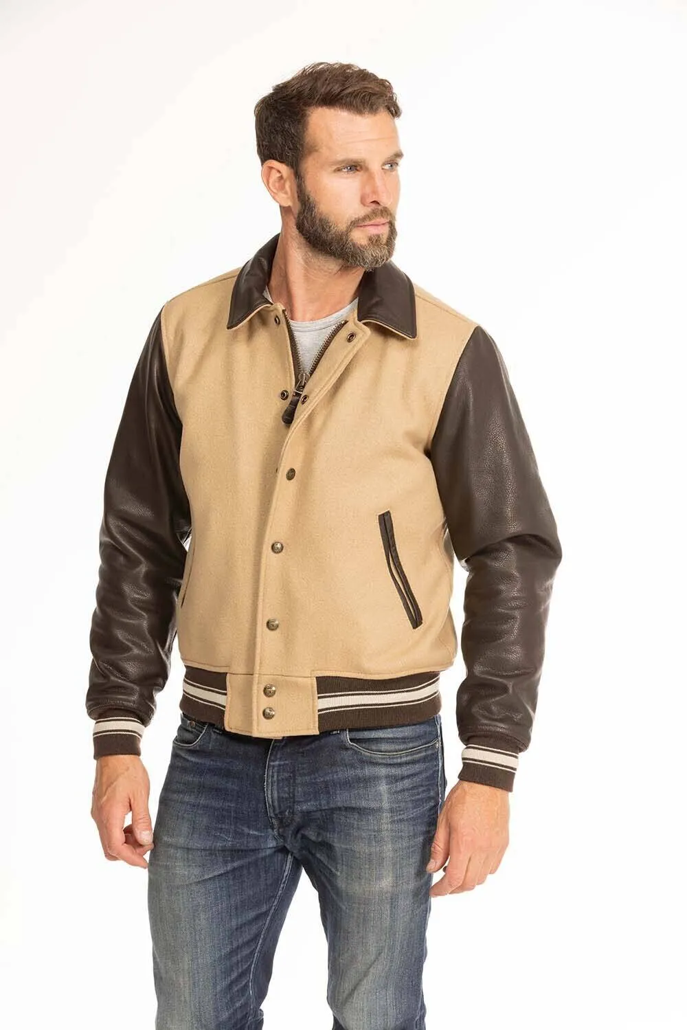 Men's tan and brown leather jacket cockpit'usa 28a107