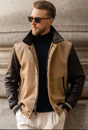 Men's tan and brown leather jacket cockpit'usa 28a107