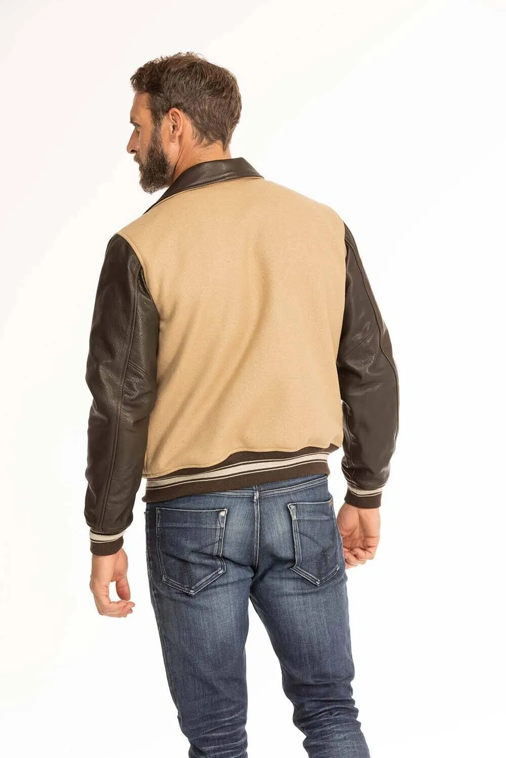 Men's tan and brown leather jacket cockpit'usa 28a107