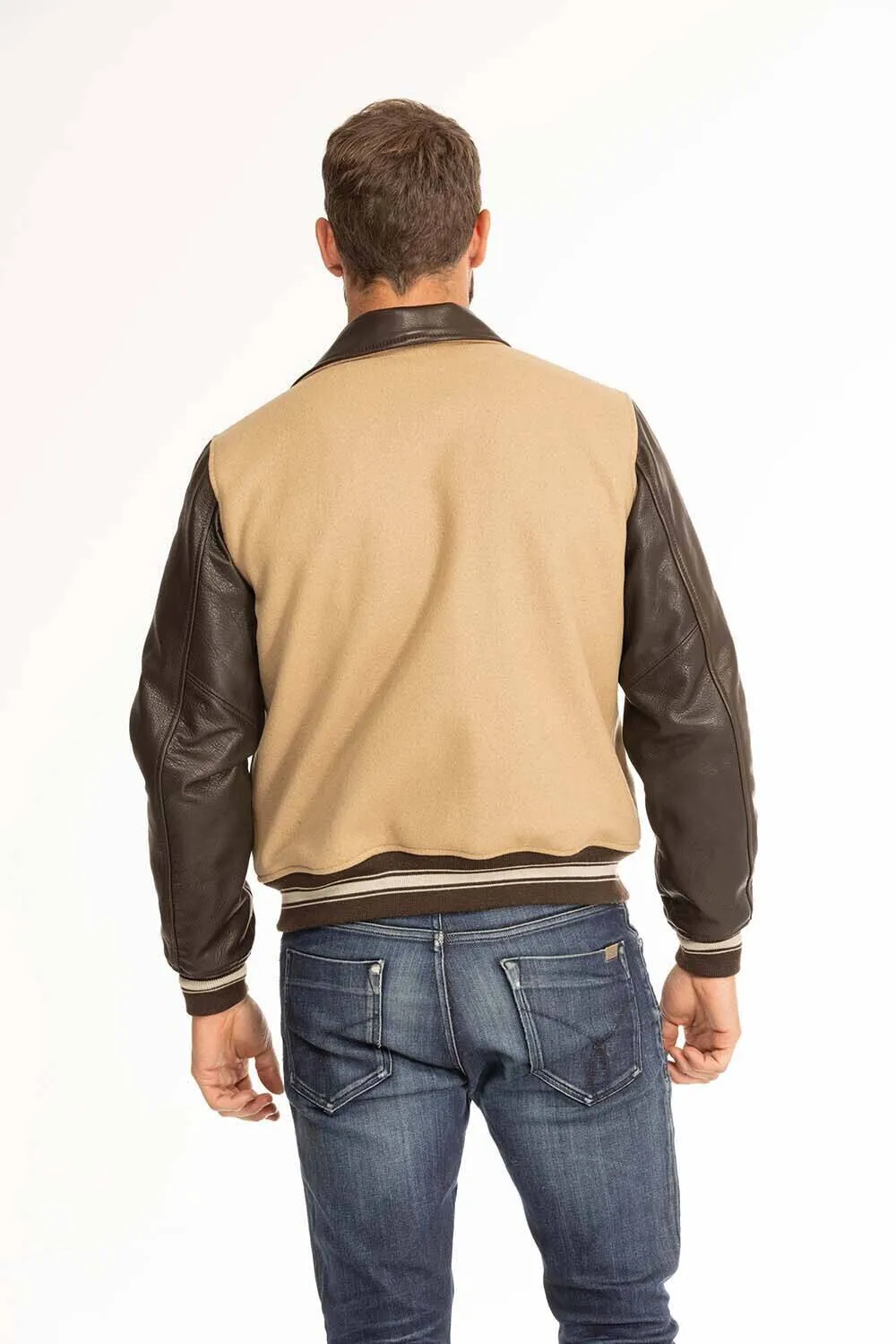 Men's tan and brown leather jacket cockpit'usa 28a107