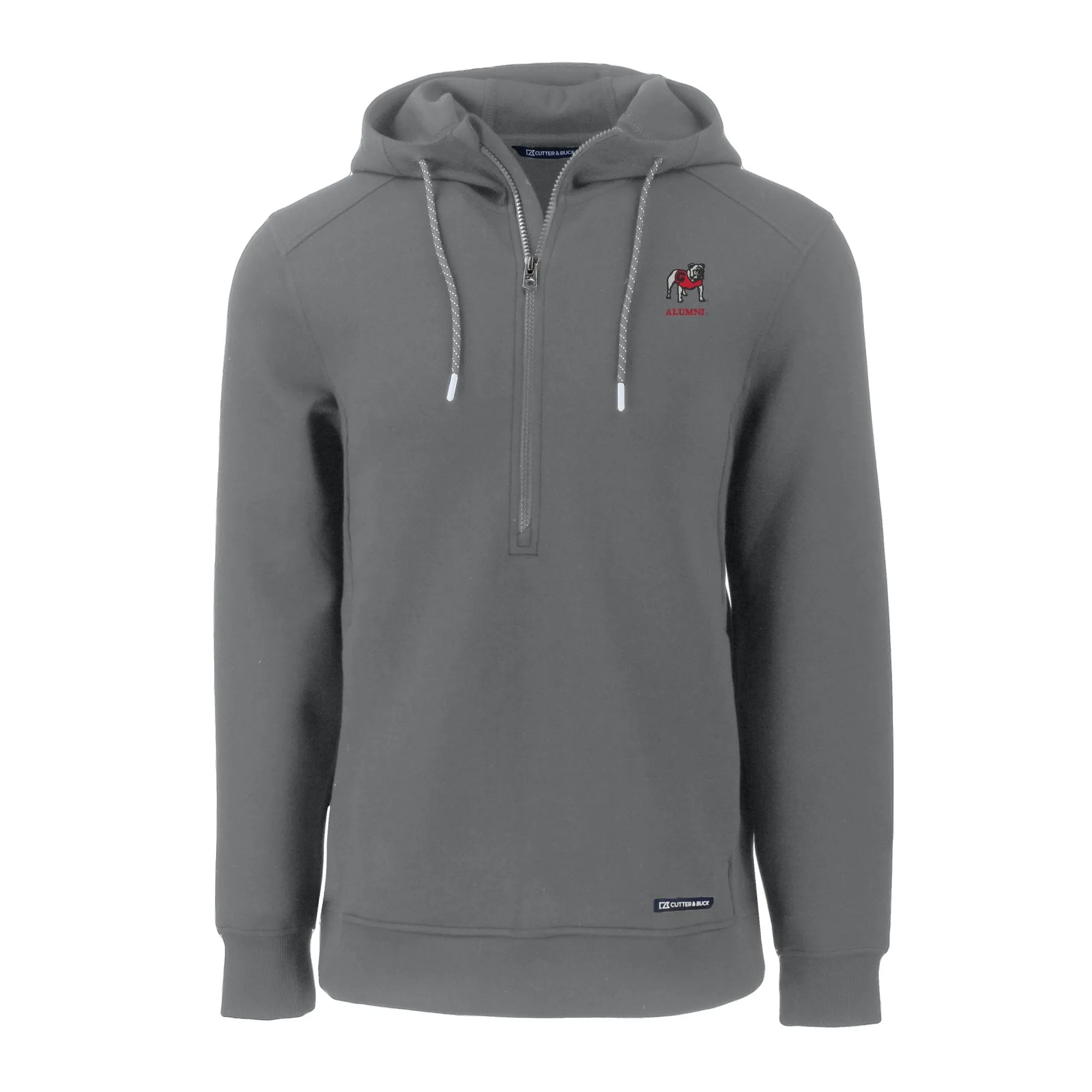 Men's Cutter & Buck Gray Georgia Bulldogs Alumni Logo Roam Eco Recycled Half-Zip Hoodie