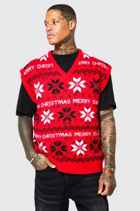 Merry Christmas Fairisle Knitted Vest | boohooMAN UK