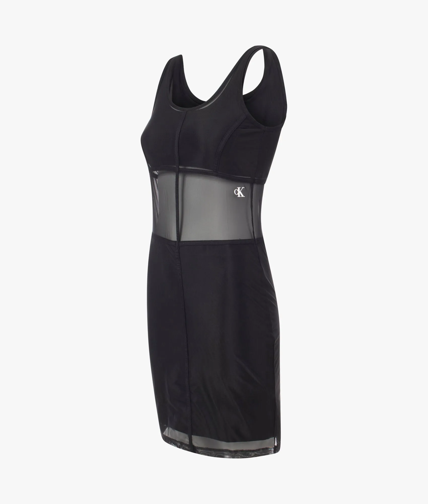 Mesh tank dress in black
