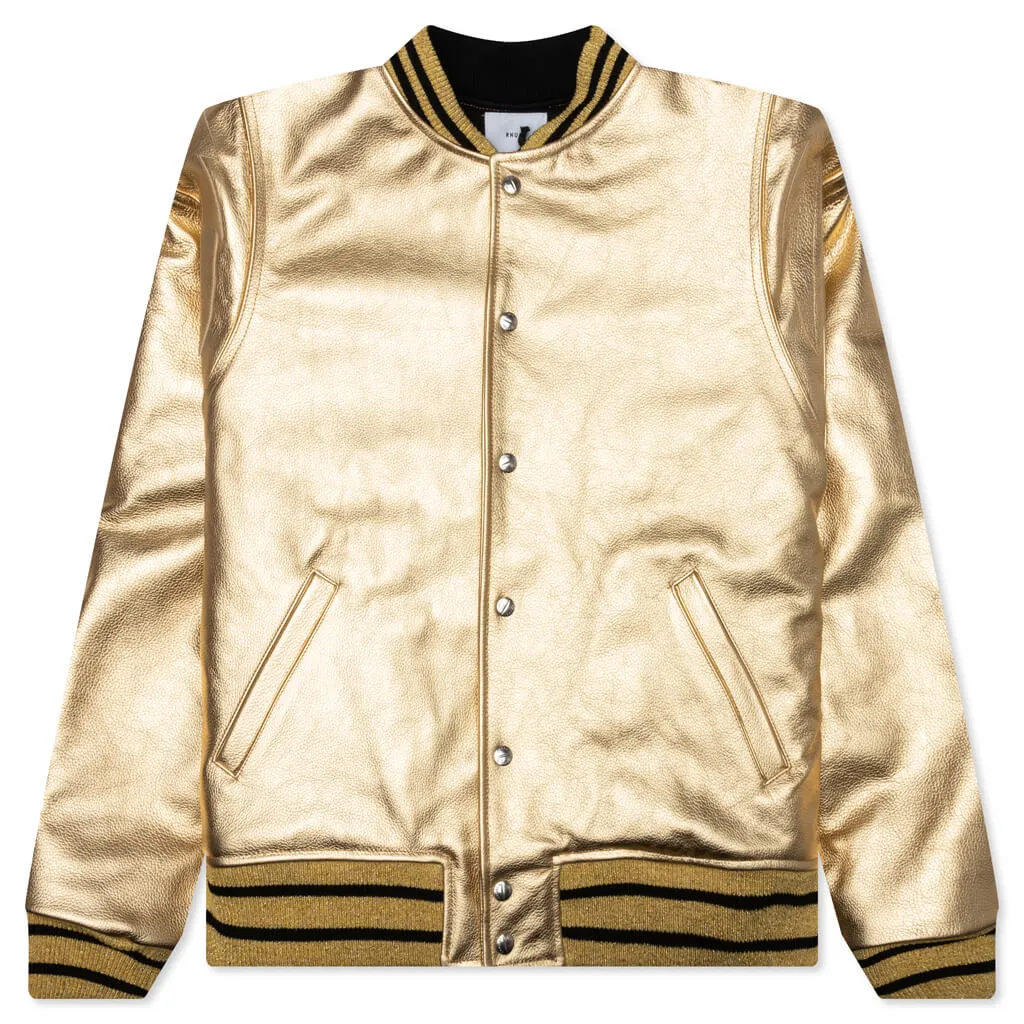 Metallic Leather Bomber - Gold