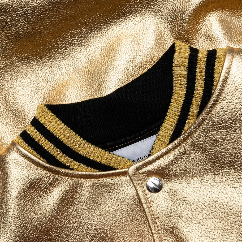 Metallic Leather Bomber - Gold