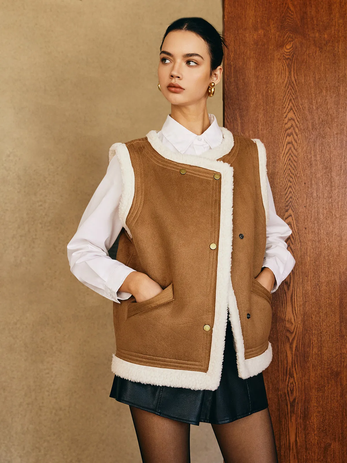 Minky Warm Faux Leather Vest