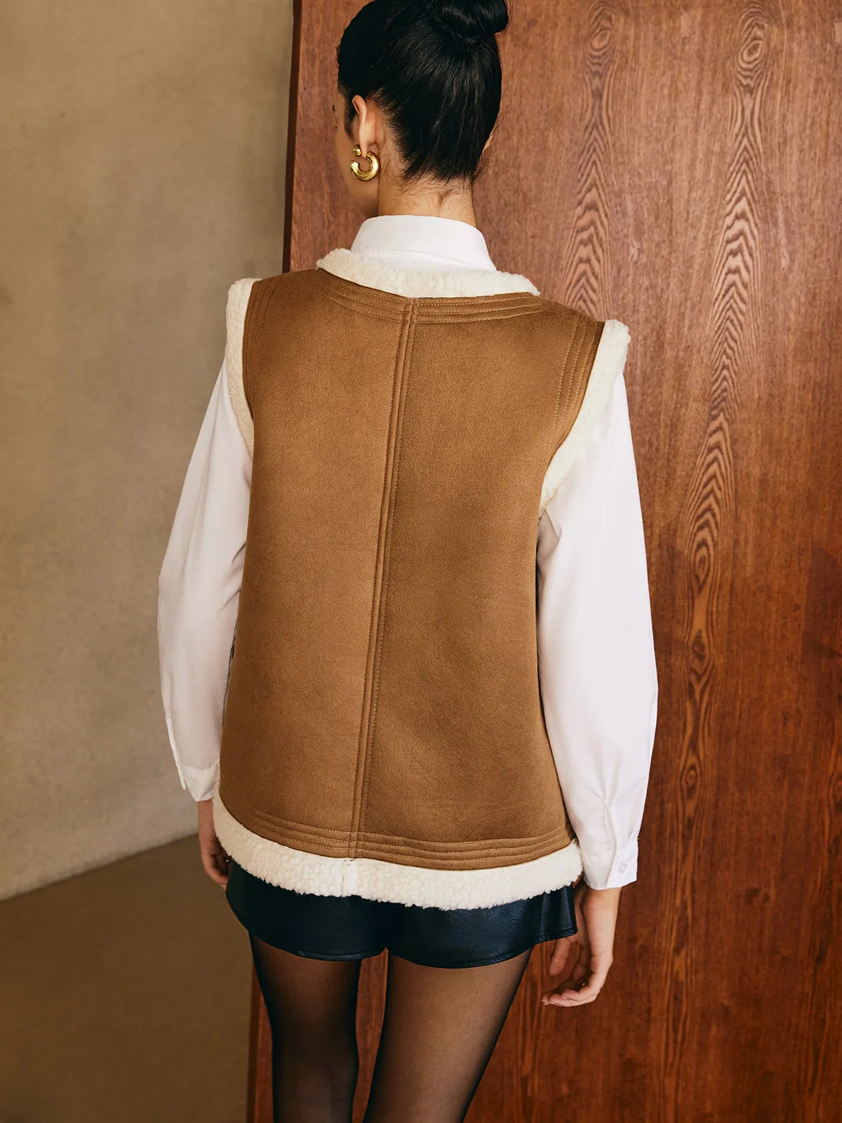 Minky Warm Faux Leather Vest