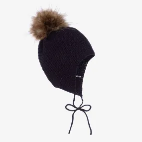 Navy Blue Knitted Pom-Pom Hat