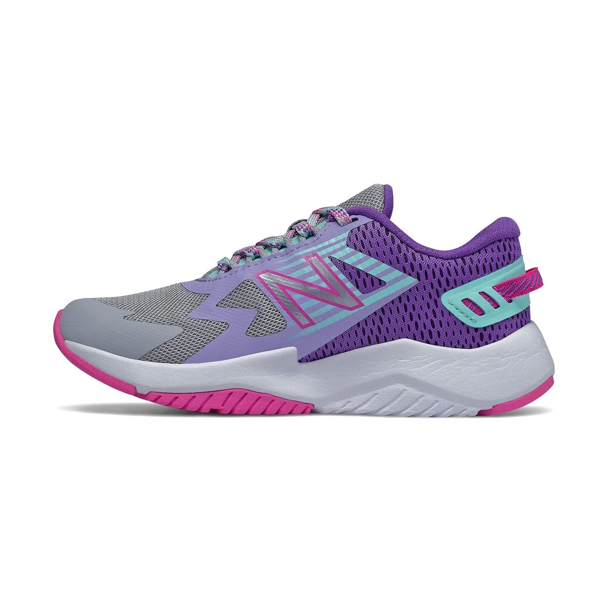 New Balance Girls Rave Running Shoe- Light ALuminum and Magenta