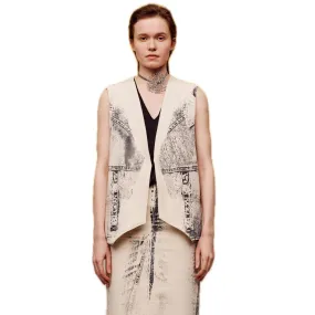 Offset Print Denim Vest-