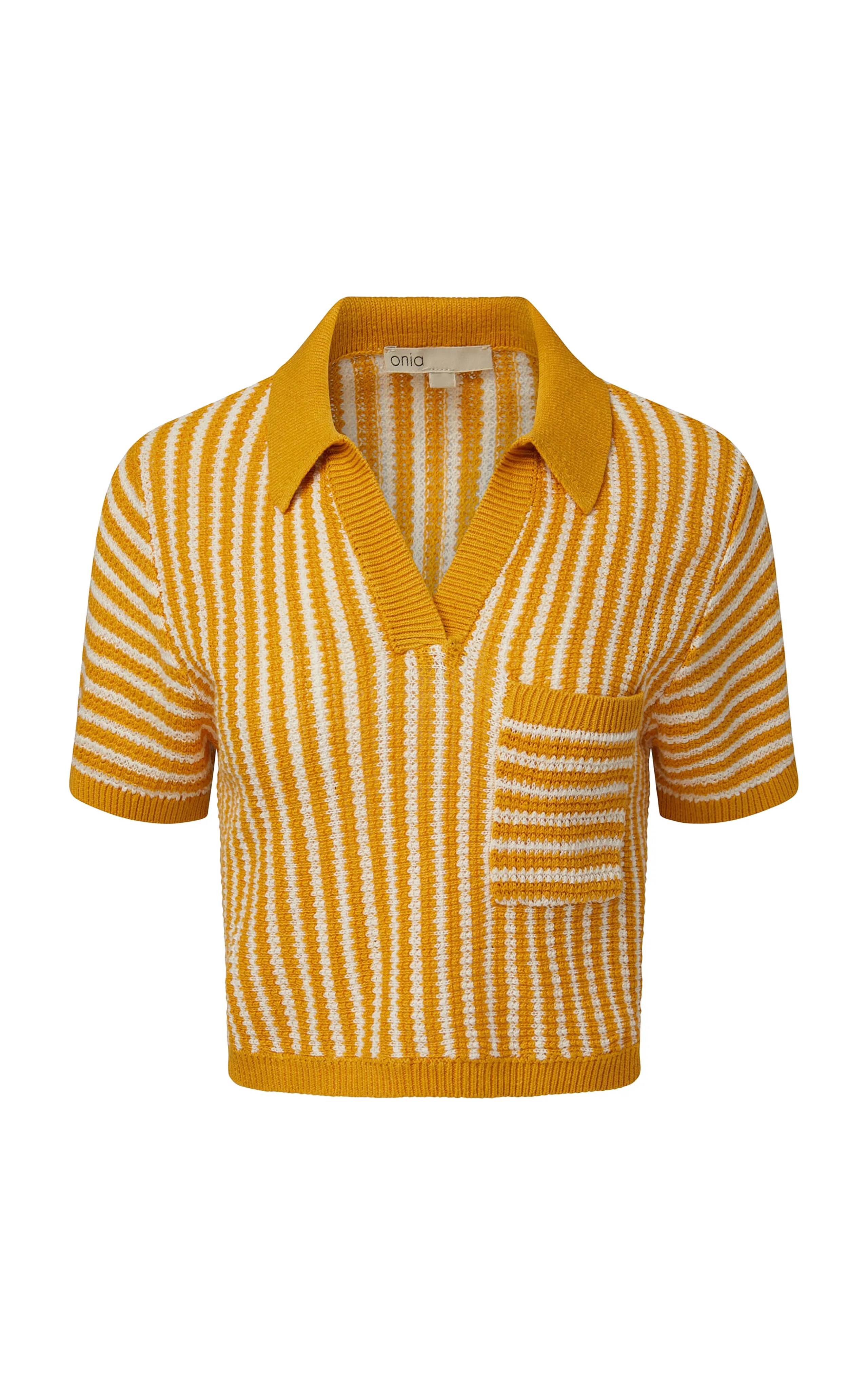 Onia Linen Knit Cropped Polo Shirt