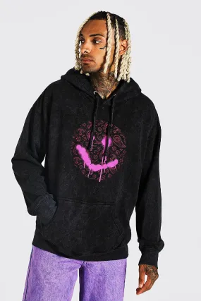 Oversized Acid Wash Paisley Drip Face Hoodie | boohooMAN UK