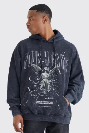 Oversized Acid Wash Pour Homme Statue Hoodie | boohooMAN UK