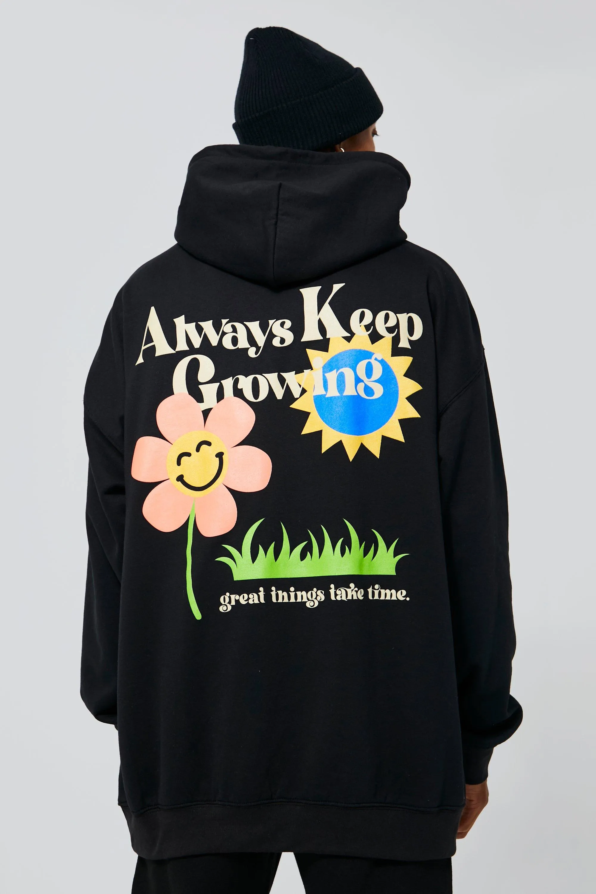 Oversized Always Keep Growing Graphic Hoodie | boohooMAN UK