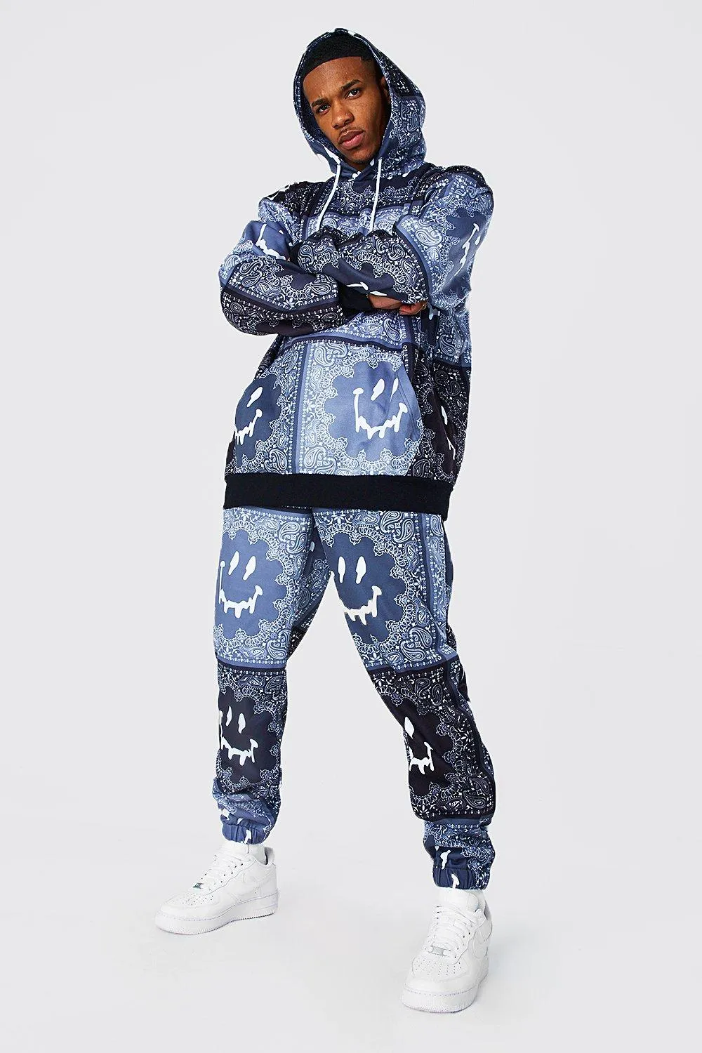 Oversized Bandana Drip Face Hooded Tracksuit | boohooMAN UK