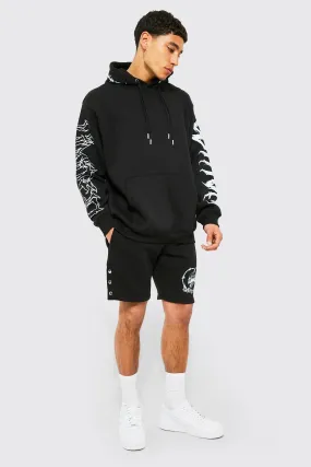 Oversized Barbed Wire Hoodie & Popper Short | boohooMAN UK