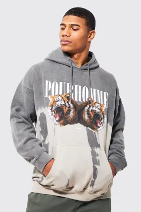 Oversized Bleach Tie Dye Tiger Graphic Hoodie | boohooMAN UK