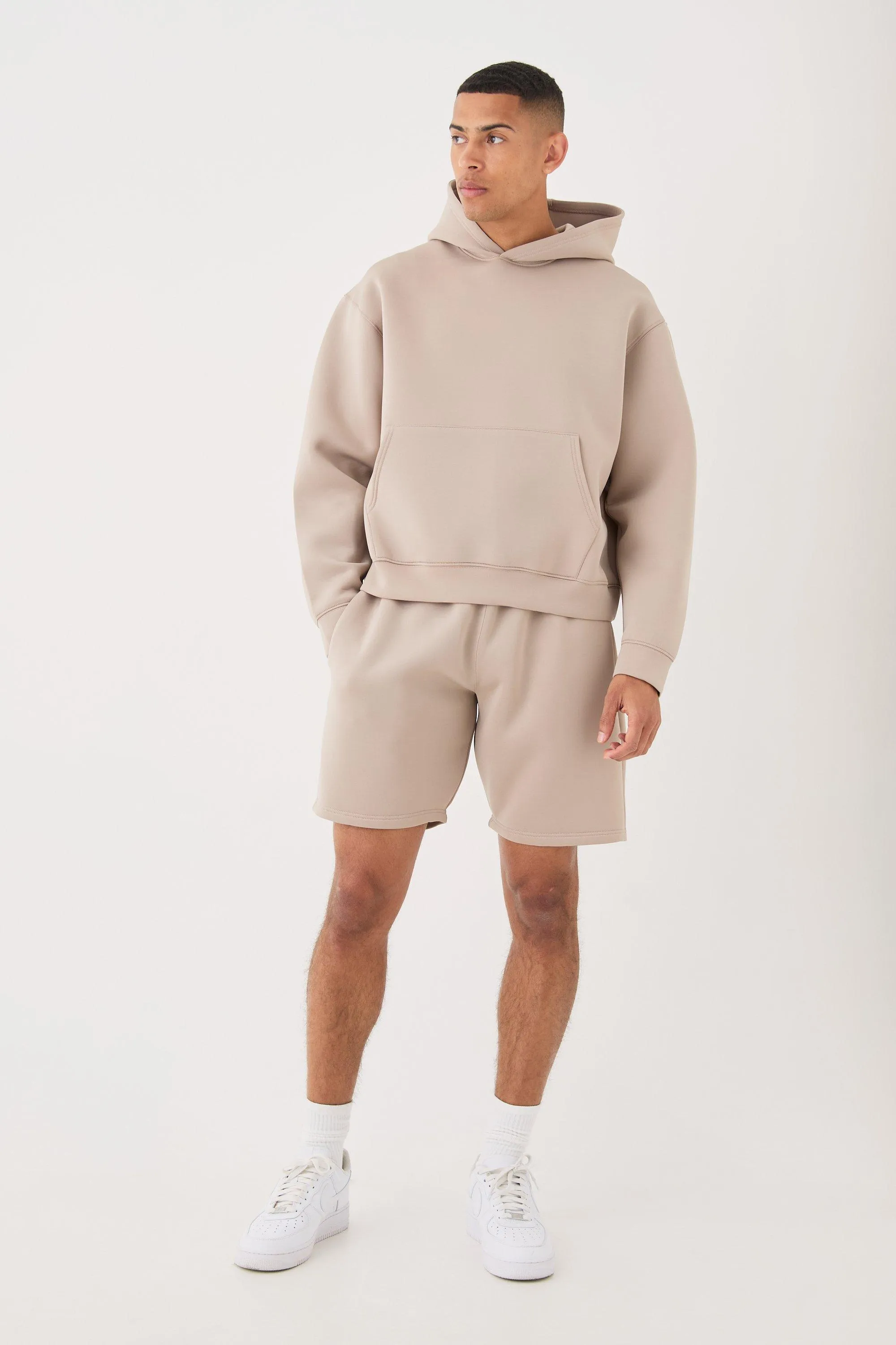 Oversized Boxy Bonded Scuba Hooded Short Tracksuit | boohooMAN UK