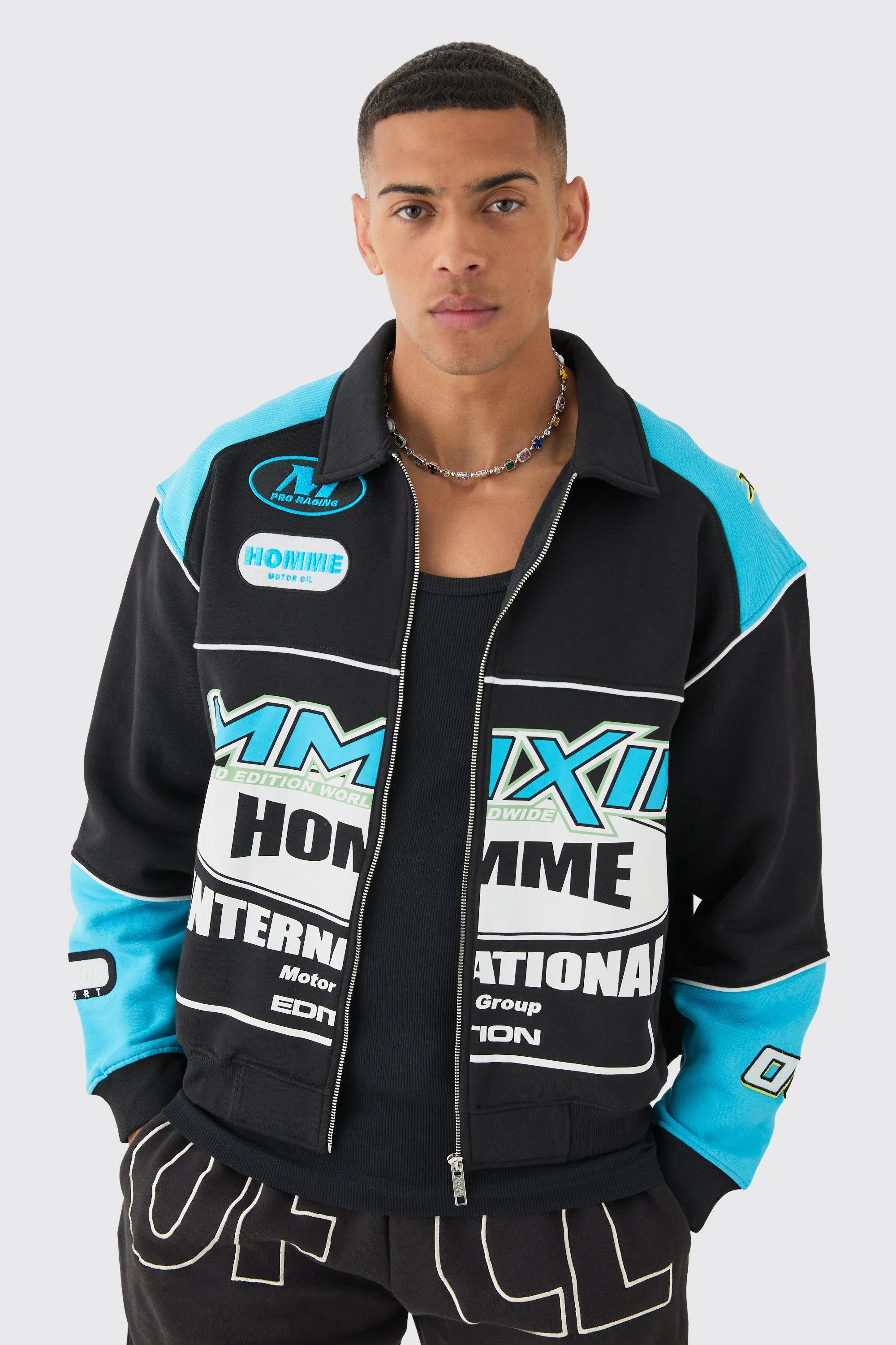 Oversized Boxy Moto Paneled Bomber