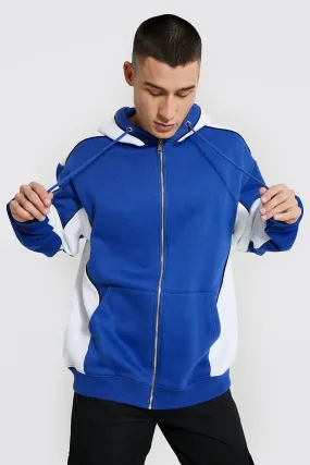 Oversized Colour Block Zip Hoodie With Piping | boohooMAN UK