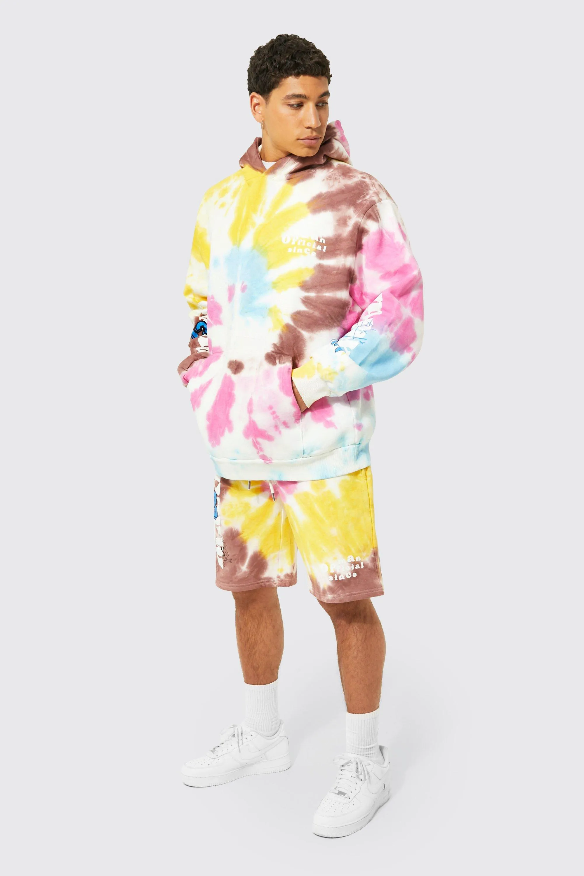 Oversized Graffiti Tie Dye Hoodie & Short Set | boohooMAN UK