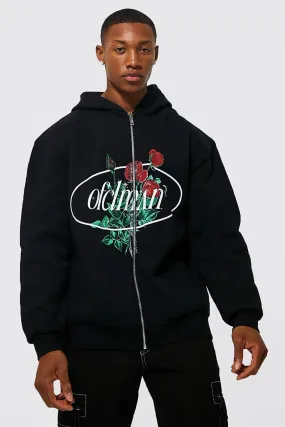 Oversized Ofcl Man Floral Zip Through Hoodie | boohooMAN UK