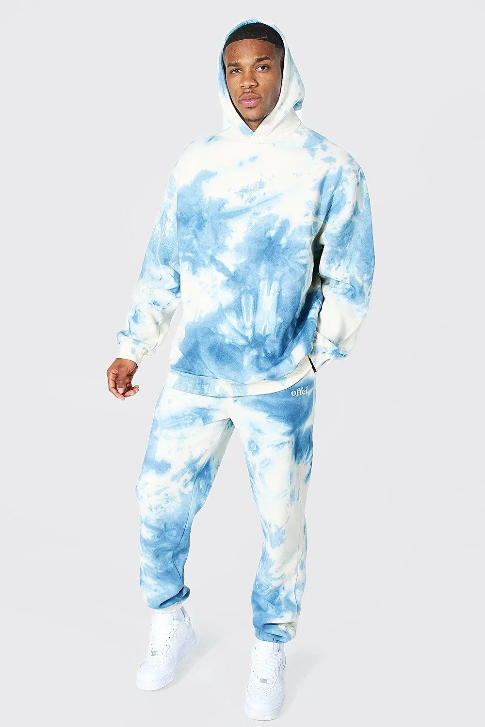 Oversized Offcl Tie Dye Hooded Tracksuit | boohooMAN UK