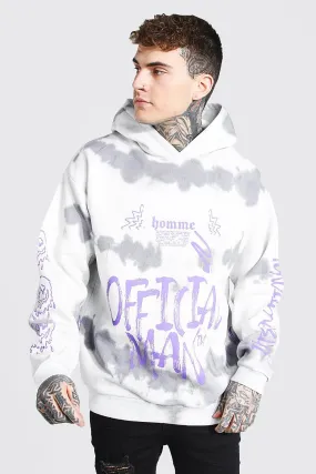 Oversized Official MAN Graffiti Tie Dye Hoodie | boohooMAN UK