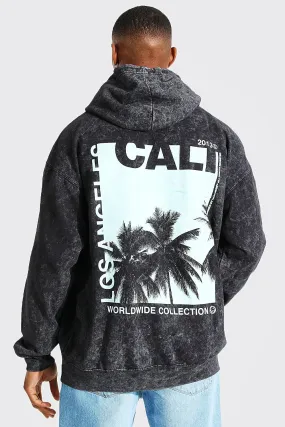 Oversized Palm Back Print Acid Wash Hoodie | boohooMAN UK