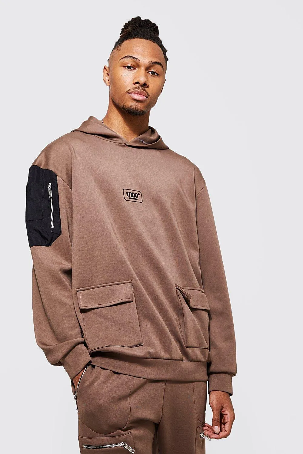 Oversized Scuba Cargo Hoodie With Nyon Pocket | boohooMAN UK