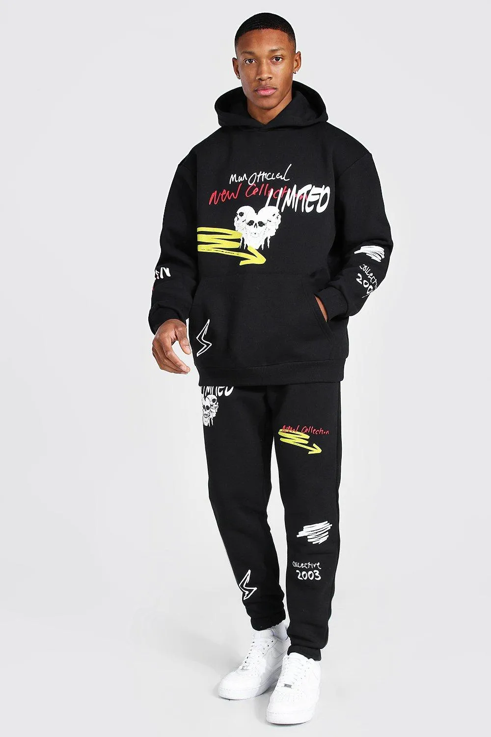 Oversized Skull Print Hooded Tracksuit | boohooMAN UK