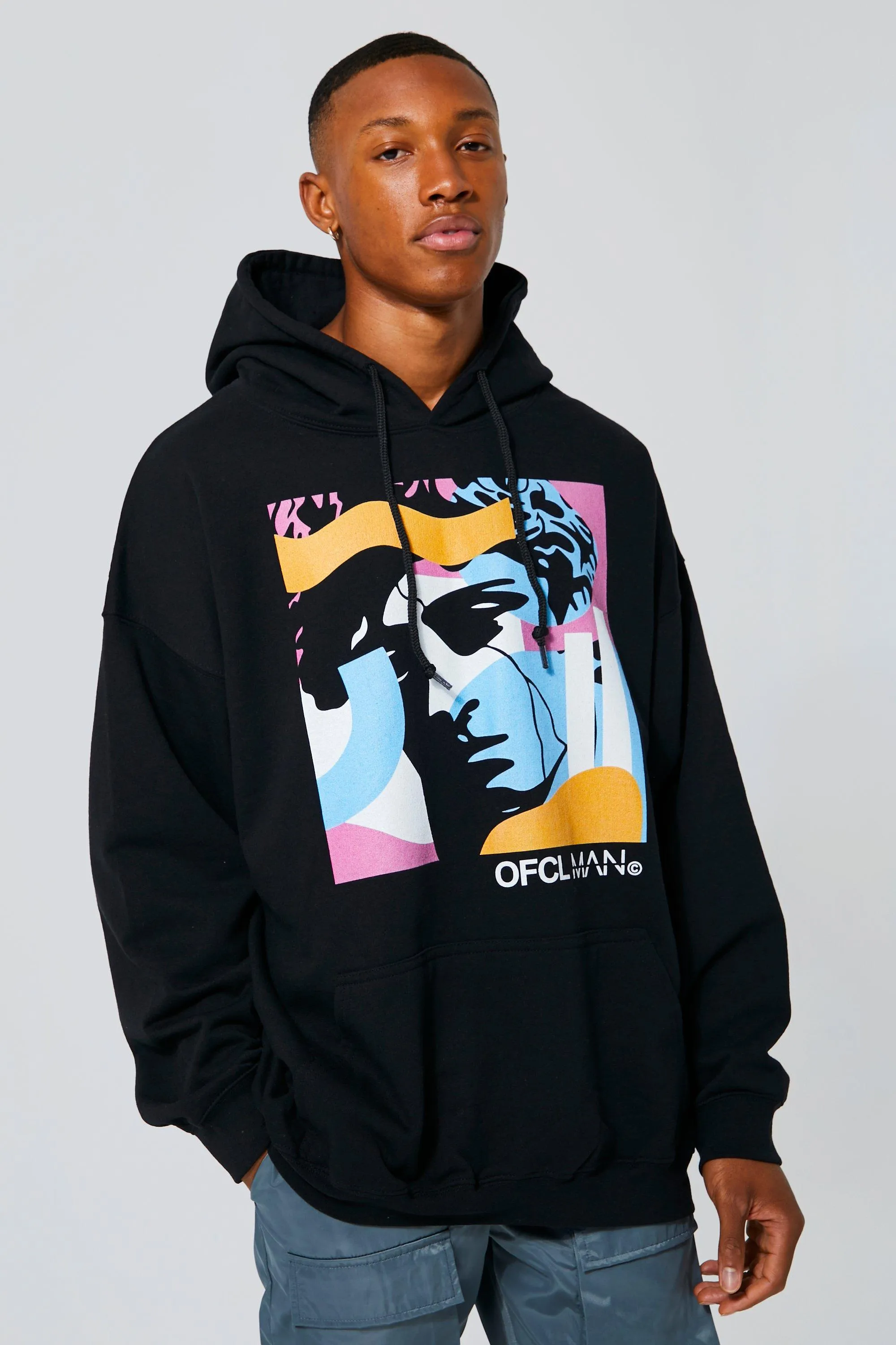 Oversized Statue Ofcl Man Graphic Hoodie | boohooMAN UK