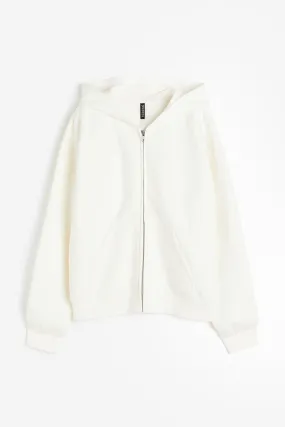 Oversized zip-through hoodie - Long sleeve - Regular length - Cream - Ladies | H&M GB