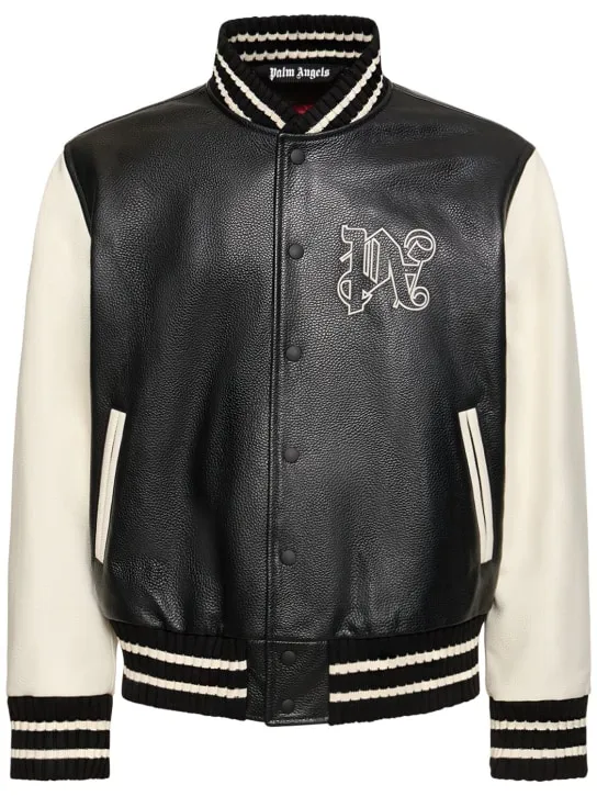 Palm Angels   Monogram classic leather varsity jacket 