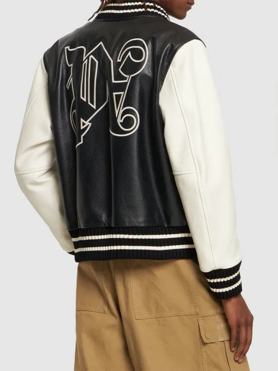 Palm Angels   Monogram classic leather varsity jacket 