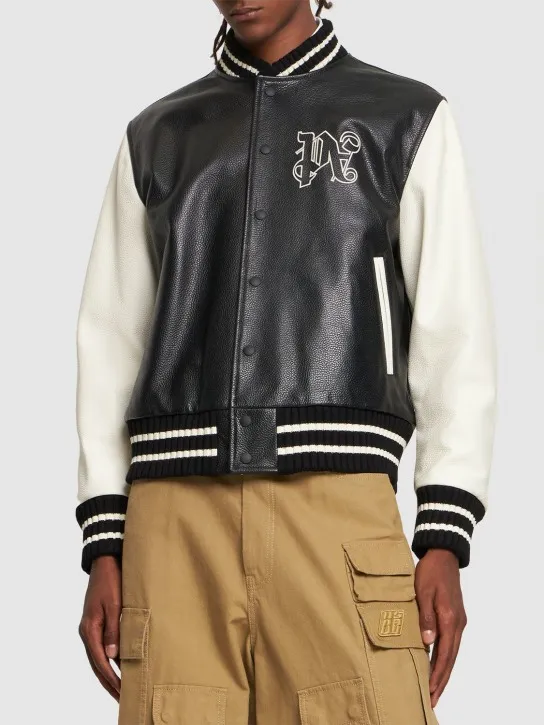 Palm Angels   Monogram classic leather varsity jacket 