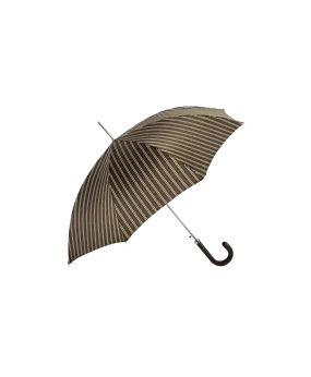 Passotti Ombrelli Brown, Beige Double Stripe Umbrella With Brown Stitched Leather Handle | He Spoke Style