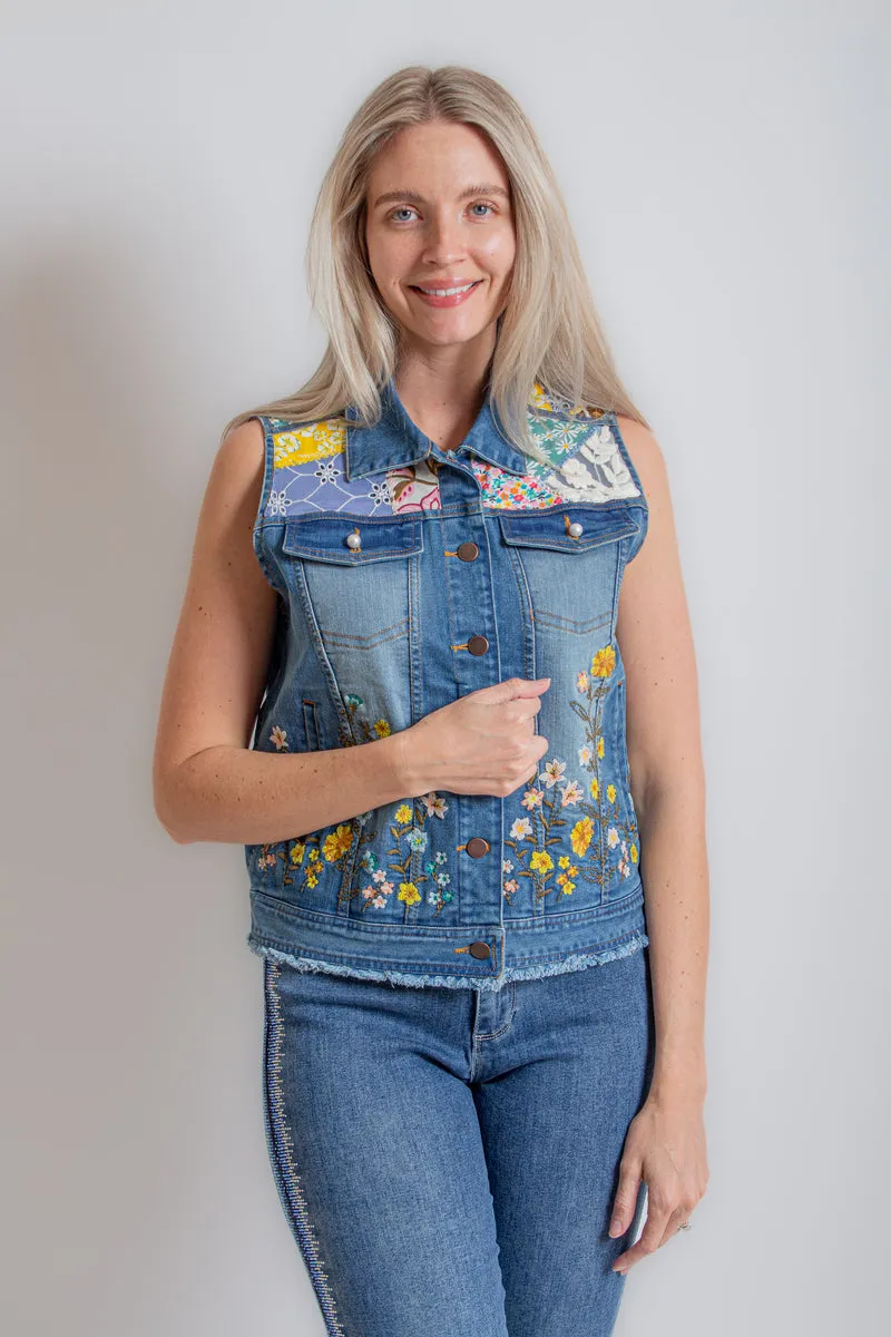 Patch Print Denim Vest