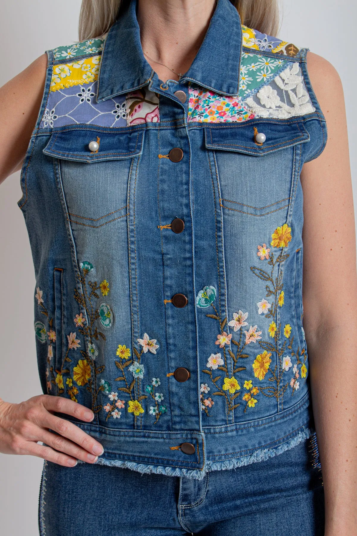 Patch Print Denim Vest