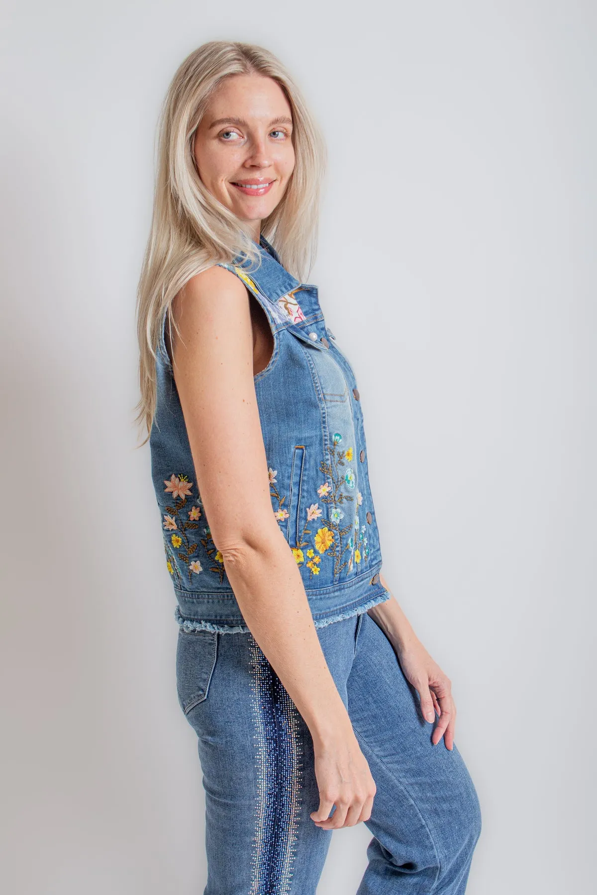 Patch Print Denim Vest