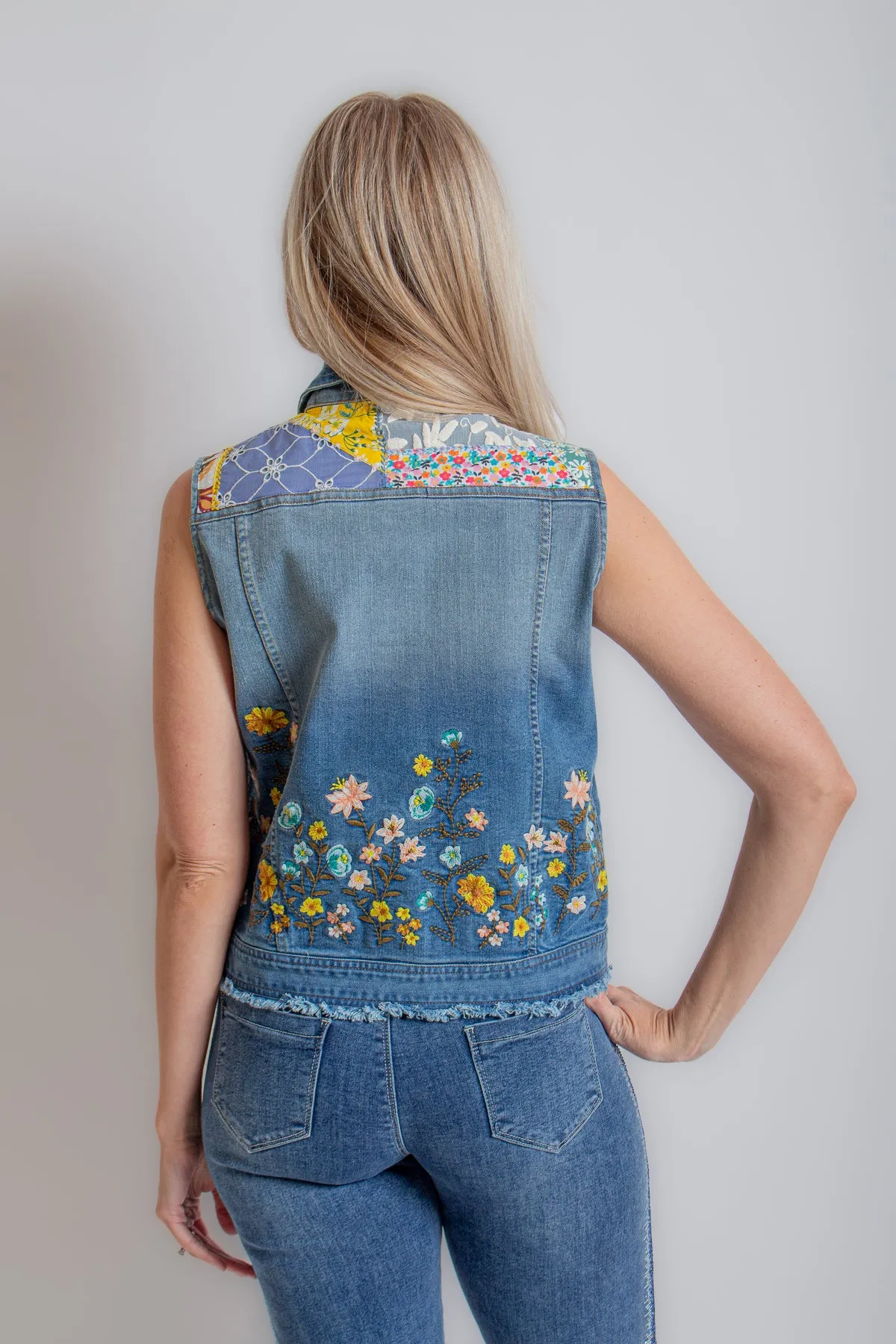 Patch Print Denim Vest