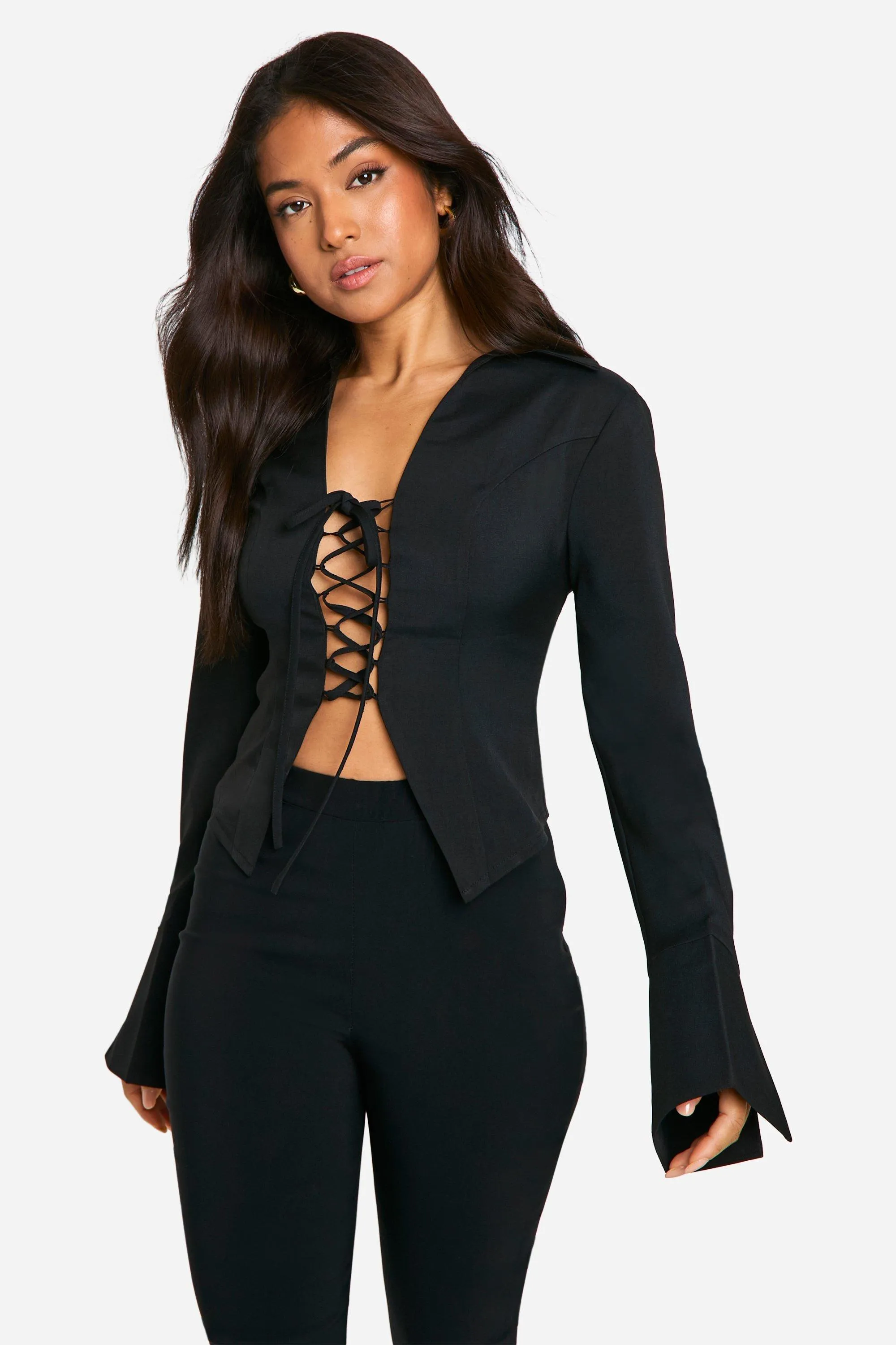 Petite Lace Up Tailored Shirt