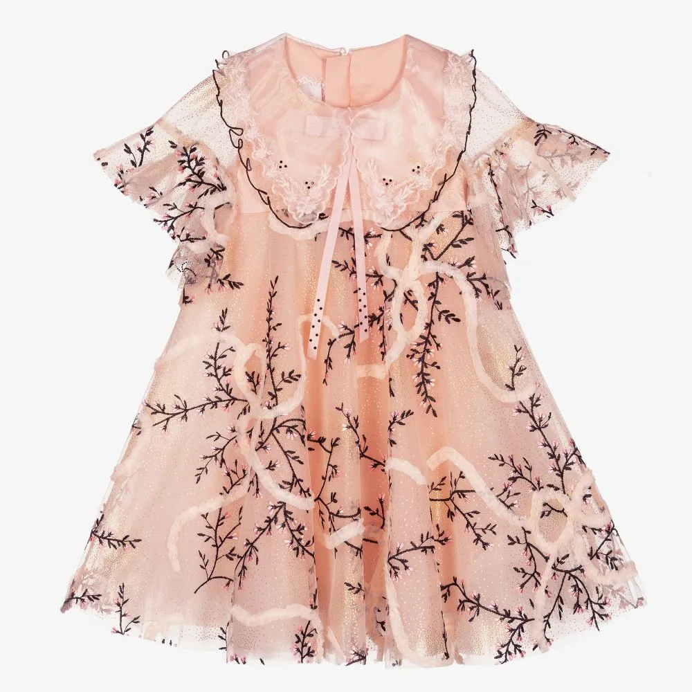 Pink Embroidered Tulle Dress 