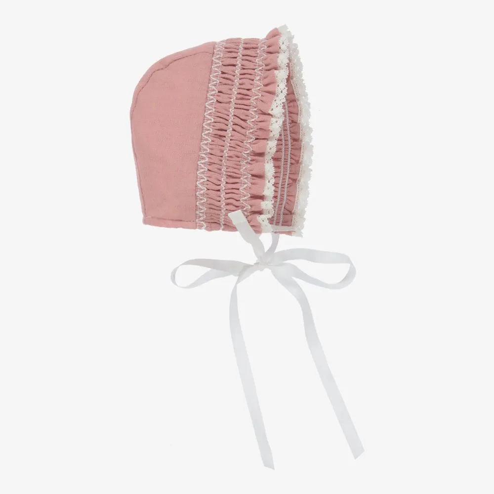 Pink Smocked Baby Bonnet 
