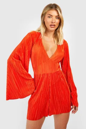 Plisse Flare Sleeve Romper