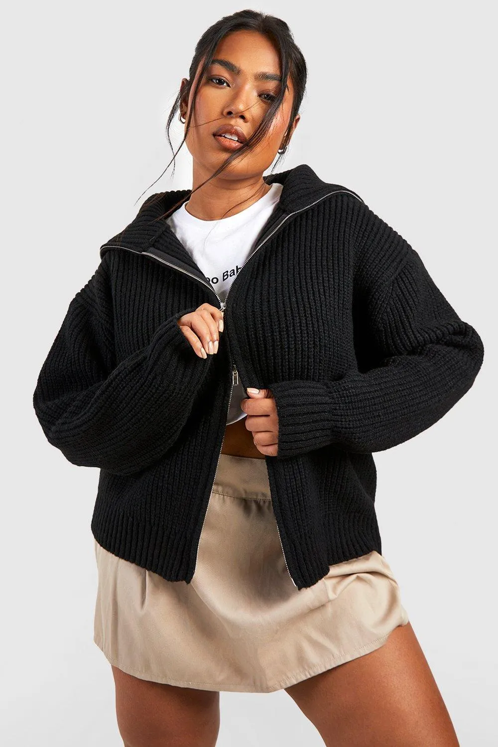 Plus Chunky Zip Through Cardigan