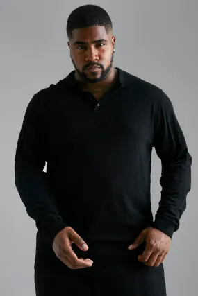Plus Long Sleeve Knitted Polo